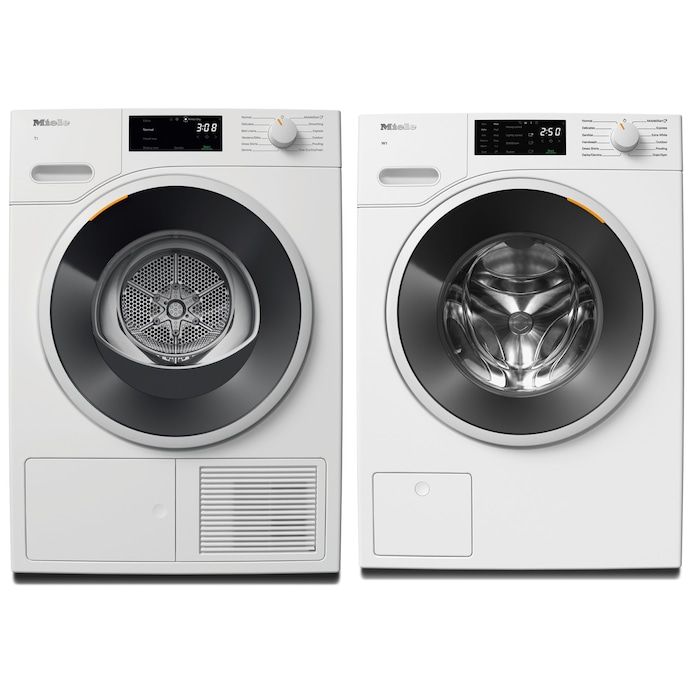 Shop Miele W1 2.26-cu ft High Efficiency Stackable Smart Front-Load Washer  and T1 4.02-cu ft Stackable Ventless Smart Electric Dryer at Lowes.com