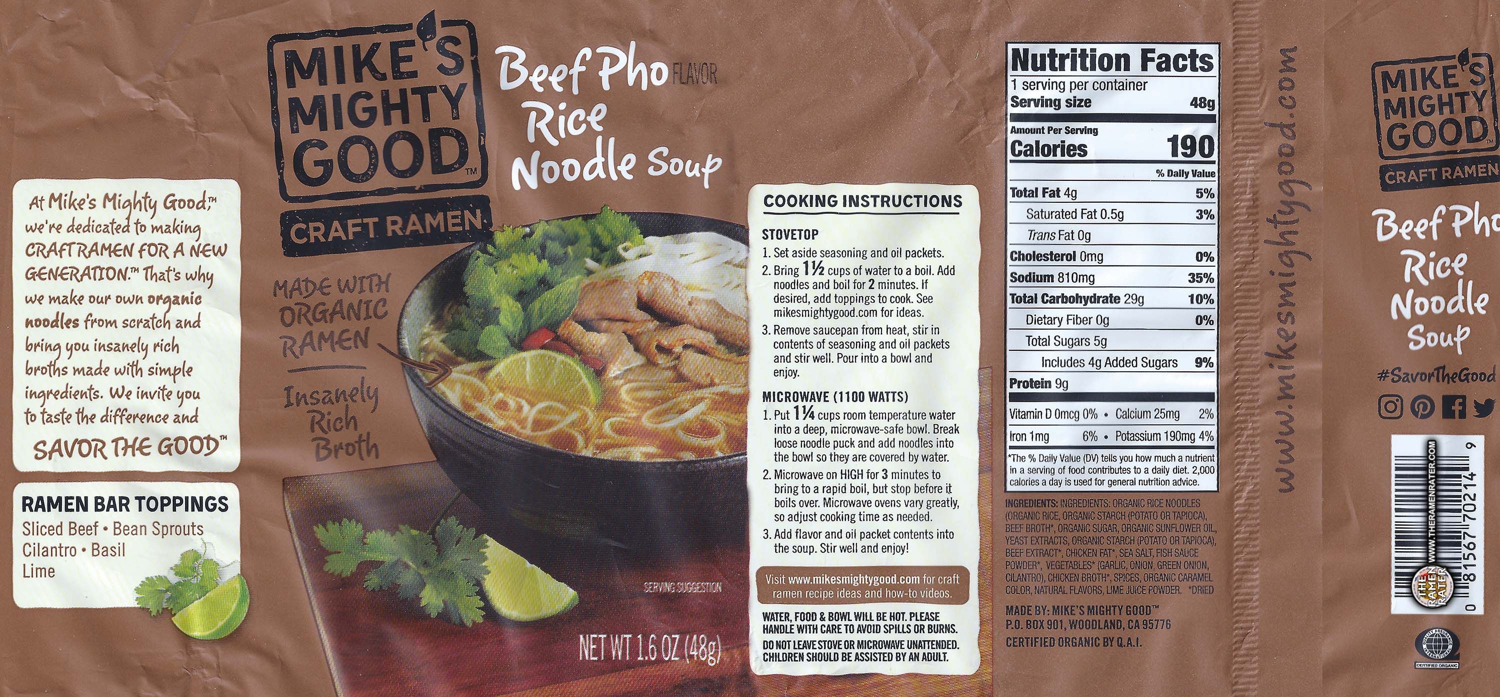 Mike's Mighty Good Craft Ramen Beef Pho Flavor (package front)