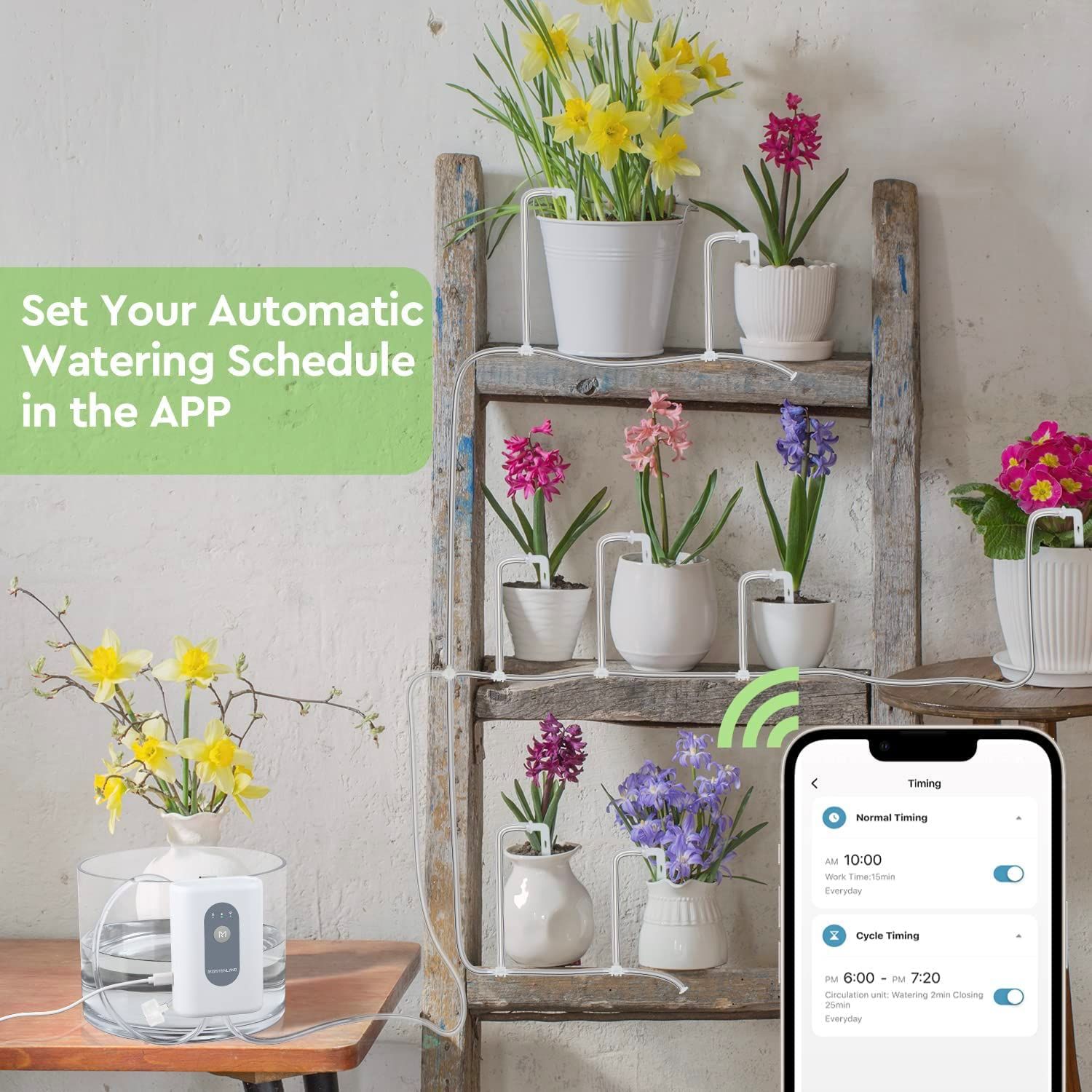 Amazon.com : Moistenland WIFI Automatic Plant Waterer, DIY Automatic Drip  Irrigation Kit for 15 Potted Plants, Auto & Manual & Delay Watering Mode/ Water Shortage Alert/Irrigation Records, Remote Control and : Patio, Lawn