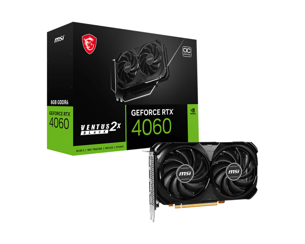 MSI GeForce RTX 4060 VENTUS 2X BLACK 8G OC (hero/product shot)