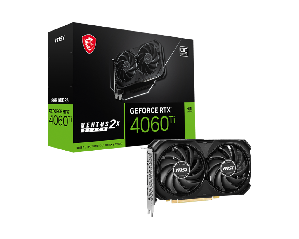 MSI GeForce RTX 4060 Ti VENTUS 2X BLACK 8G OC (alternate angle render)