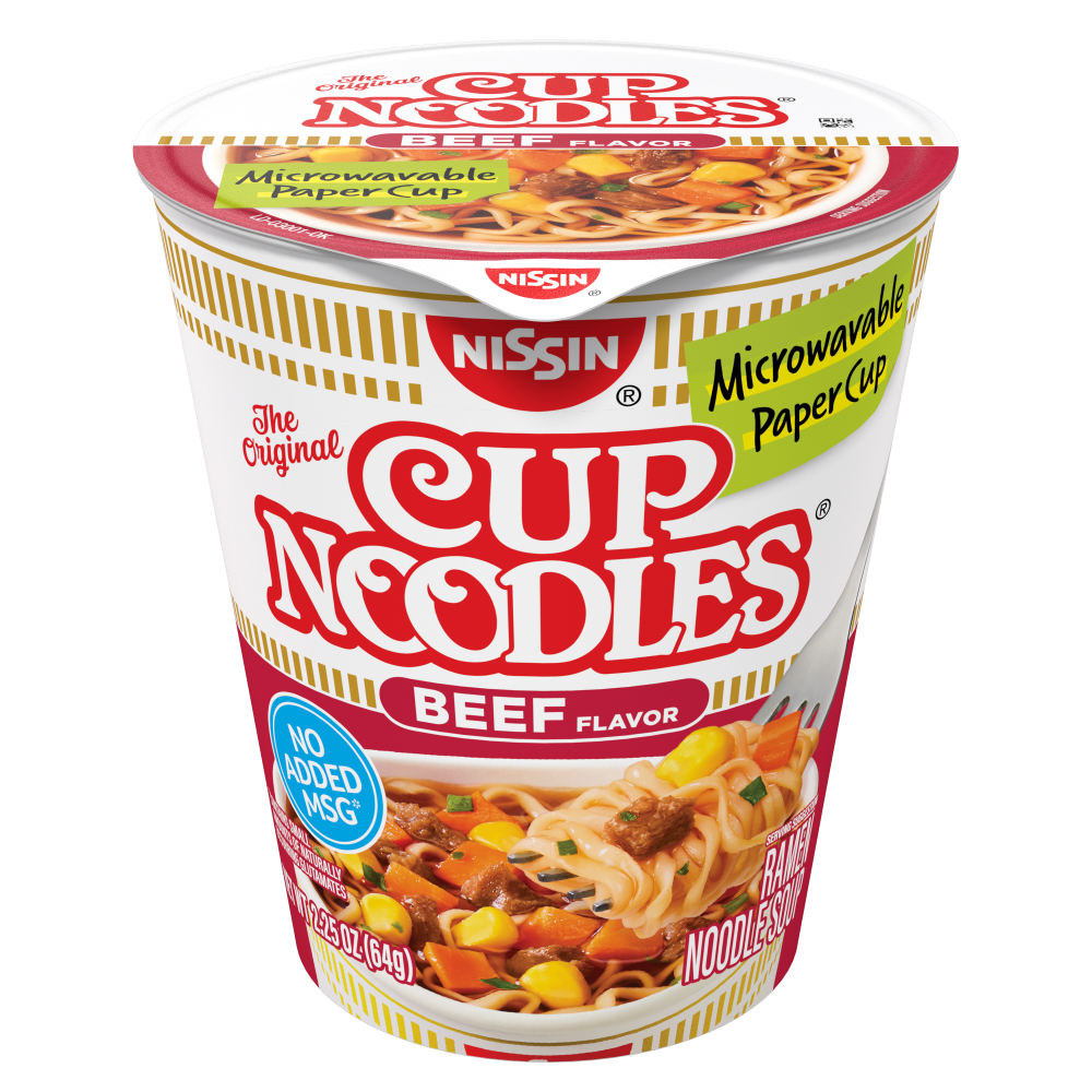 Nissin Cup Noodles Beef Flavor Ramen Noodle Soup Cup, 2.25 oz (front)