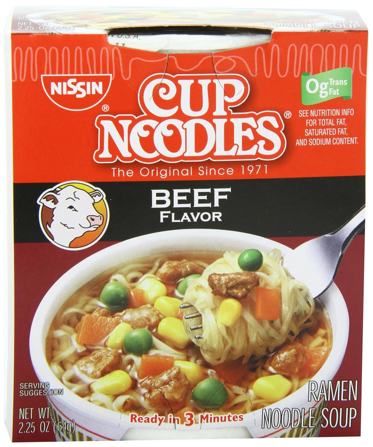 Nissin Cup Noodles Beef Flavor Soup 2.25 oz (packaging photo)