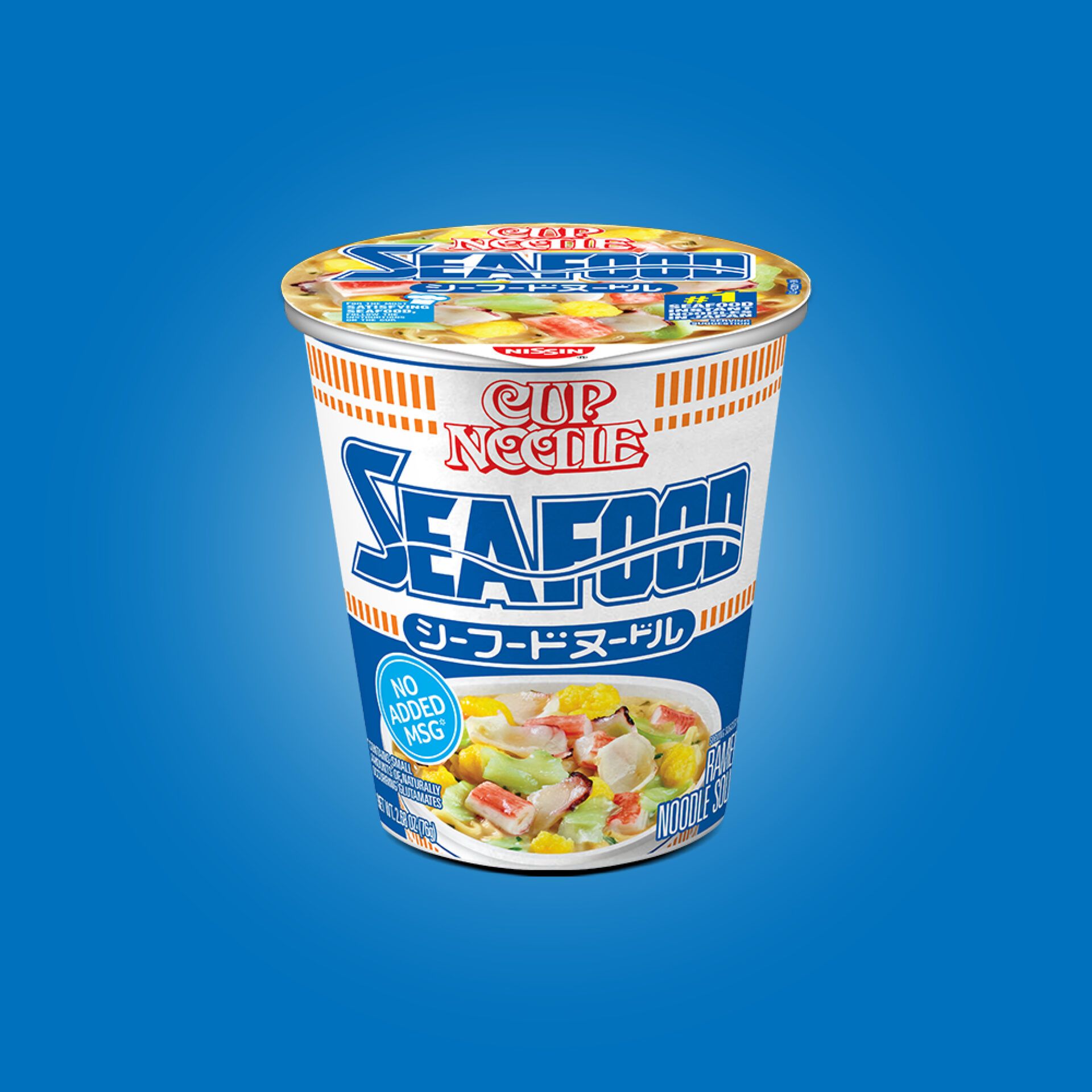 Cup Noodle Seafood (official hero shot, color background)