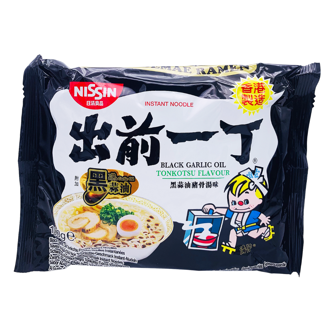 Demae Ramen Japanese Noodles Black Garlic Oil Tonkotsu Flavour 100g (front pack shot)