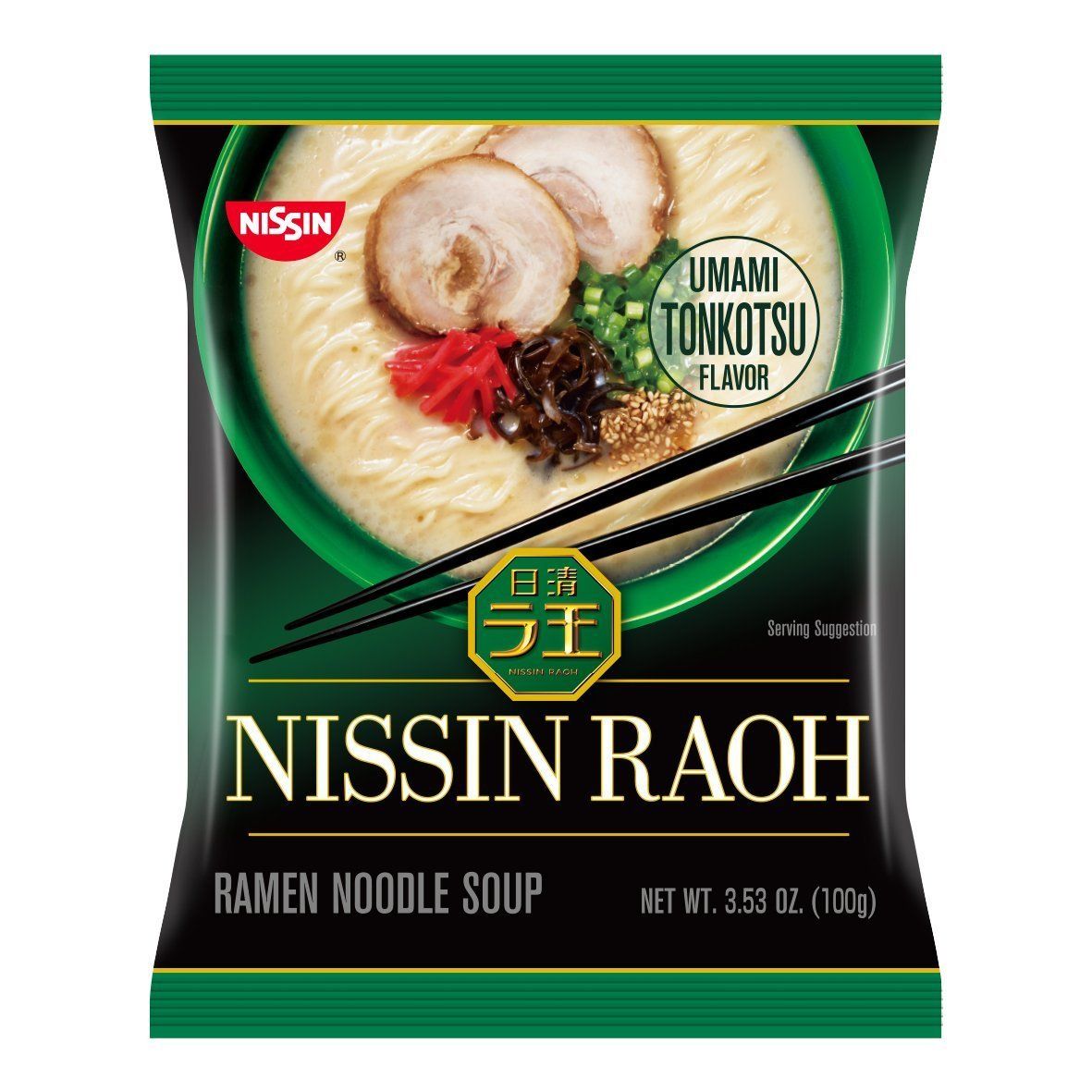 Nissin RAOH Ramen Noodle Soup, Umami Tonkotsu (front of pack)