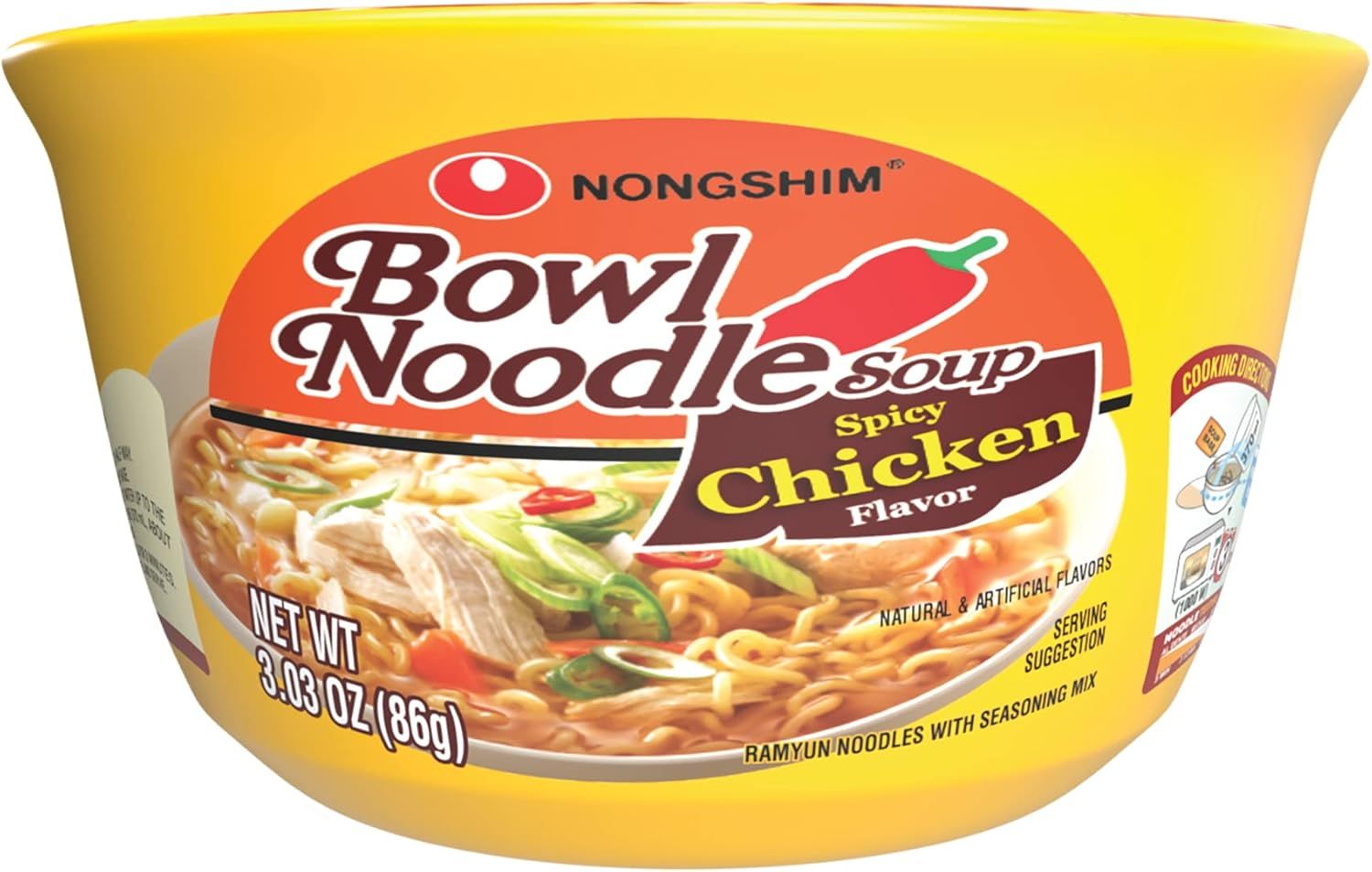Nongshim Bowl Noodle Soup, Spicy Chicken (Pack of 12)