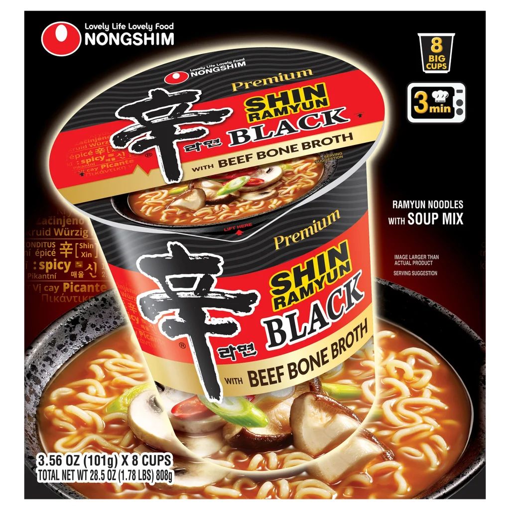 Nongshim Shin Black Premium Noodle Soup Cups 3.5 oz 8-count
