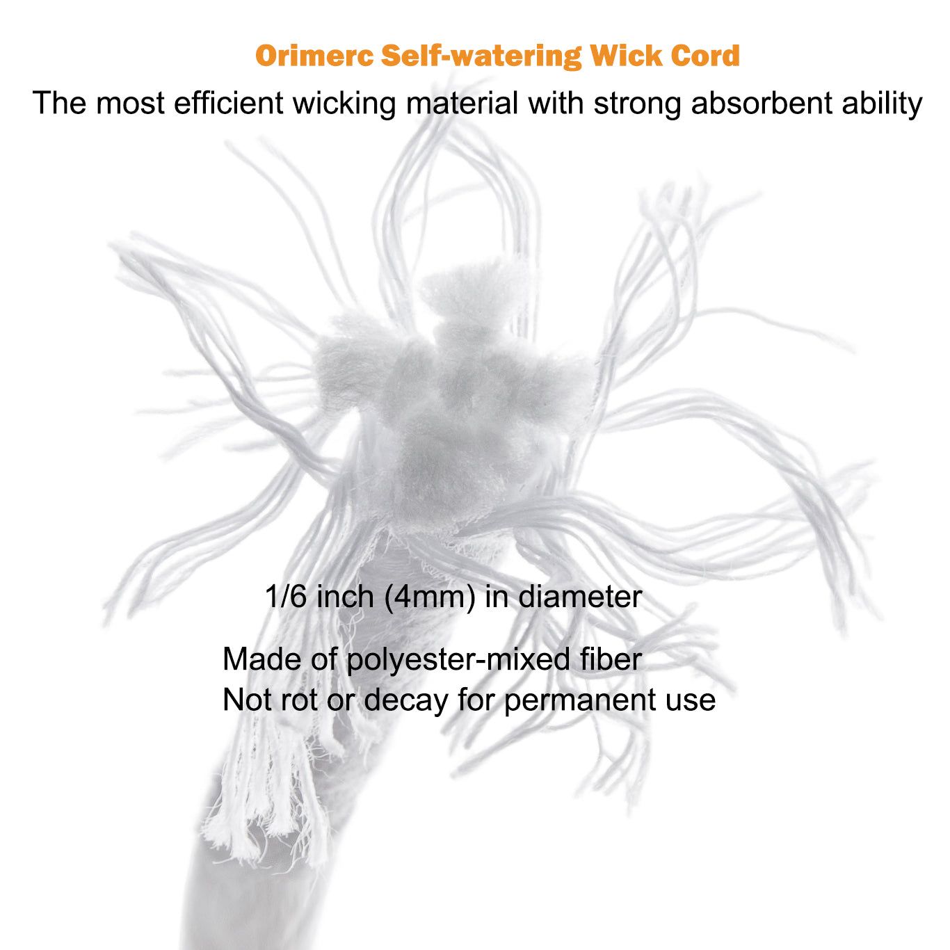 ORIMERC 1/6 inch (4mm) Self watering Wick Cord for Vacation Self-watering Planter Pots DIY Automatic Watering Device System Potted Plant Sitter-Free Shipping-Select Your Length by the drop-down list