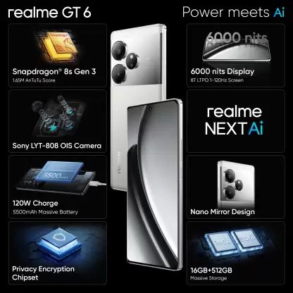 realme GT 6 | 8 GB RAM | 256 GB | Fluid Silver