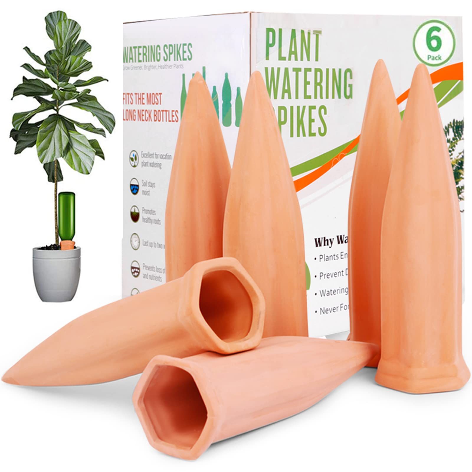 Plant Watering Spikes, Plant Vacation Waterer Wine Bottle Watering Stakes Terracotta Devices Slow Release Self Spikes For Indoor Outdoor