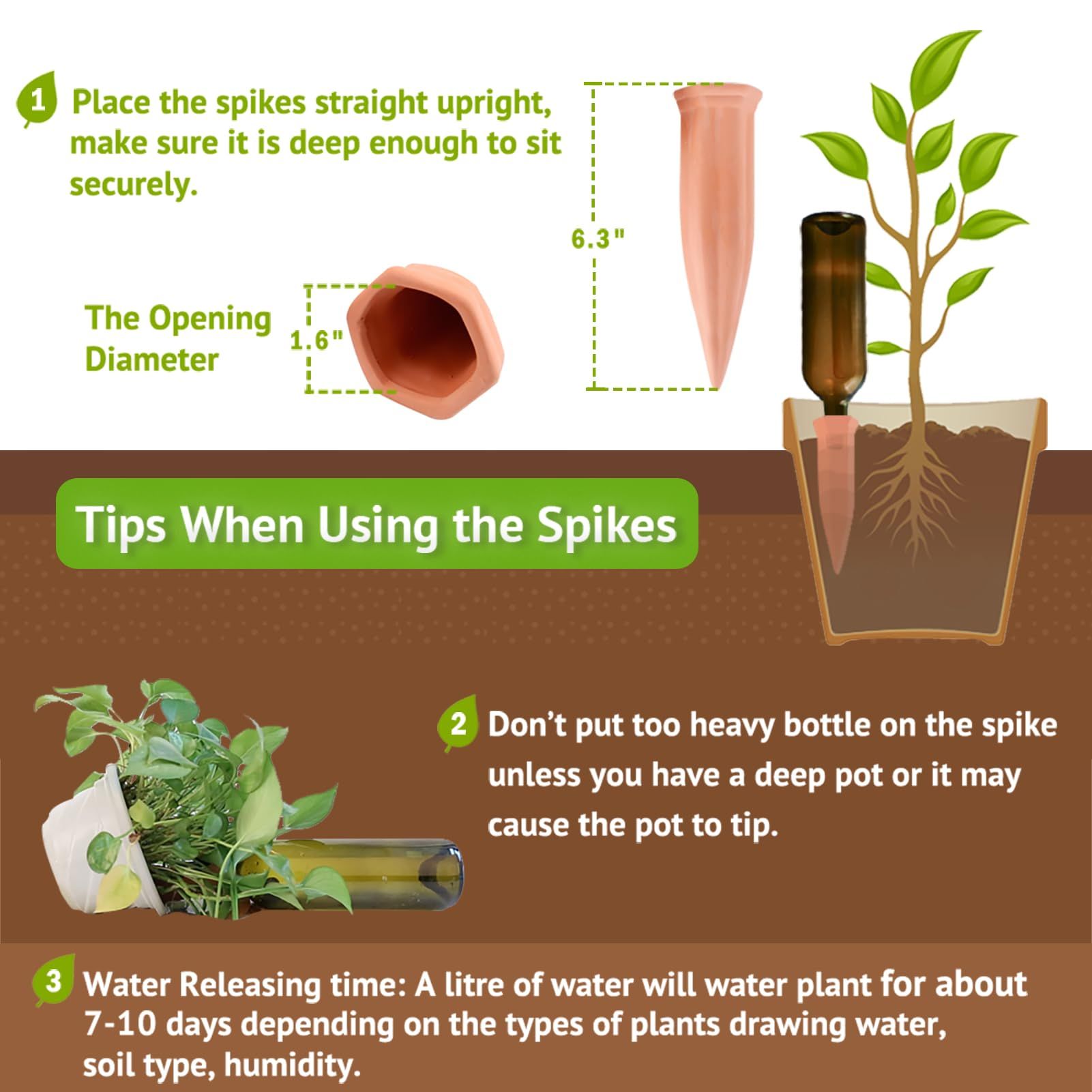 Plant Watering Spikes, Plant Vacation Waterer Wine Bottle Watering Stakes Terracotta Devices Slow Release Self Spikes For Indoor Outdoor