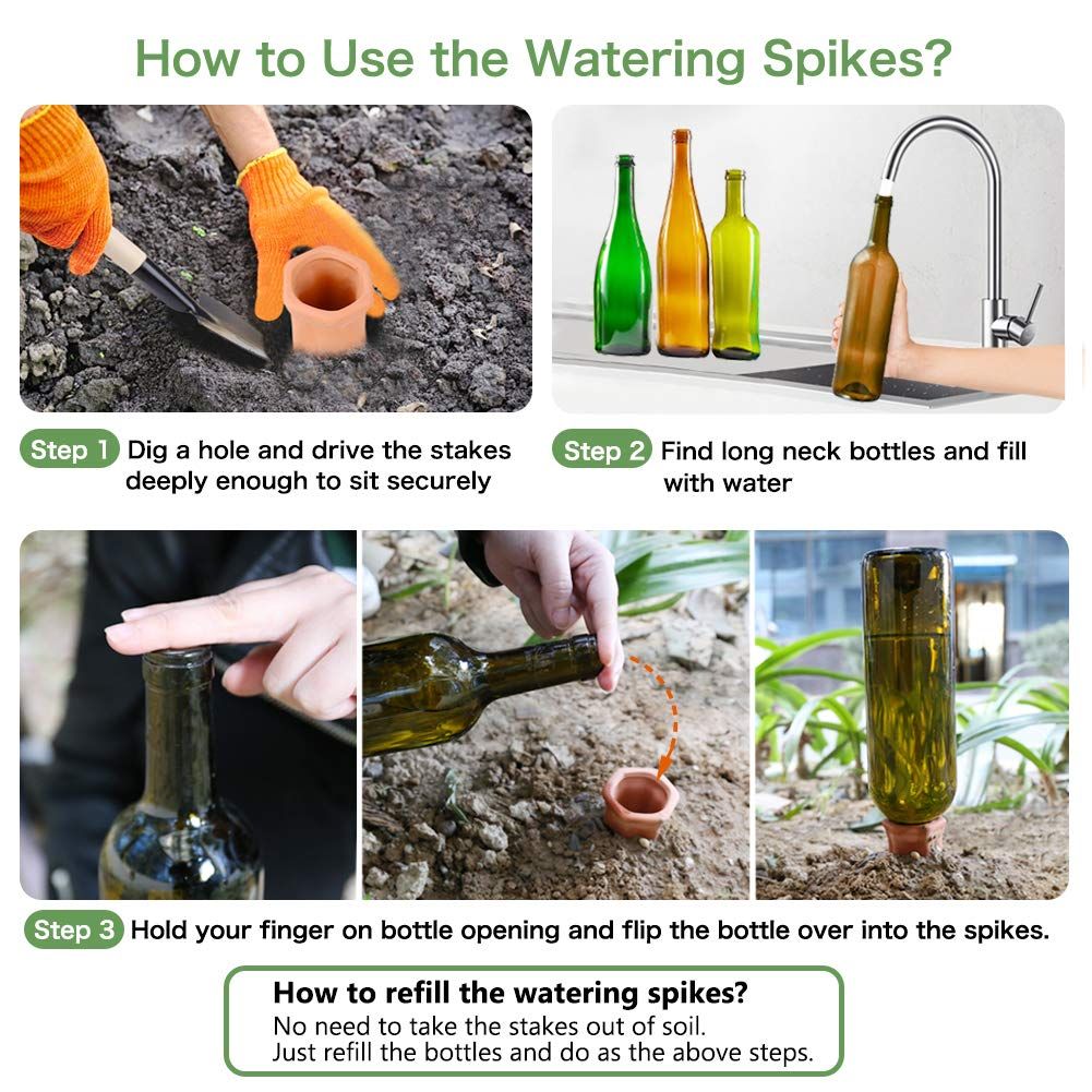 Plant Watering Spikes, Plant Vacation Waterer Wine Bottle Watering Stakes Terracotta Devices Slow Release Self Spikes For Indoor Outdoor