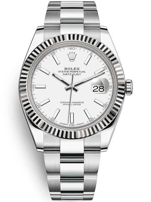 126334 Rolex Datejust 41 Steel White Gold Dial Fluted Oyster Watch