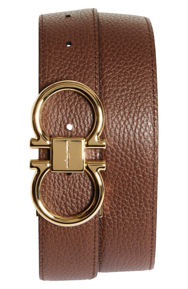 FERRAGAMO Reversible Double Gancini Leather Belt