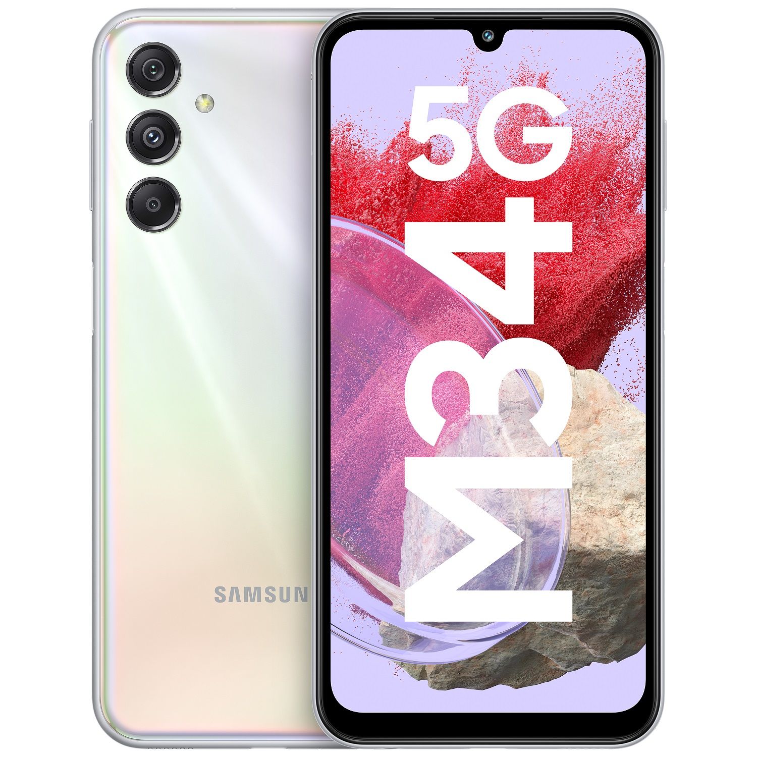 Samsung Newsroom India – Galaxy M34 5G (front, silver) 3000×3000