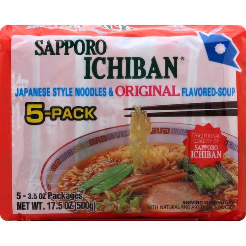 Sapporo Ichiban Japanese Style Noodles & Soup, Original Flavored, 5-Pack