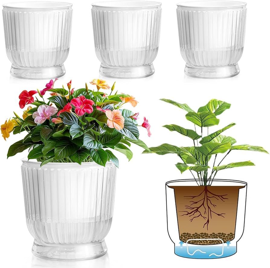 Amazon.com: T4U 6 Inch Self Watering Pots for Indoor Plants, 4 Pack Self Watering Planter, Self Watering Pot with Reservoir, Clear Self Watering Pots for Indoor Plants, African Violets (4 Pack, 6",