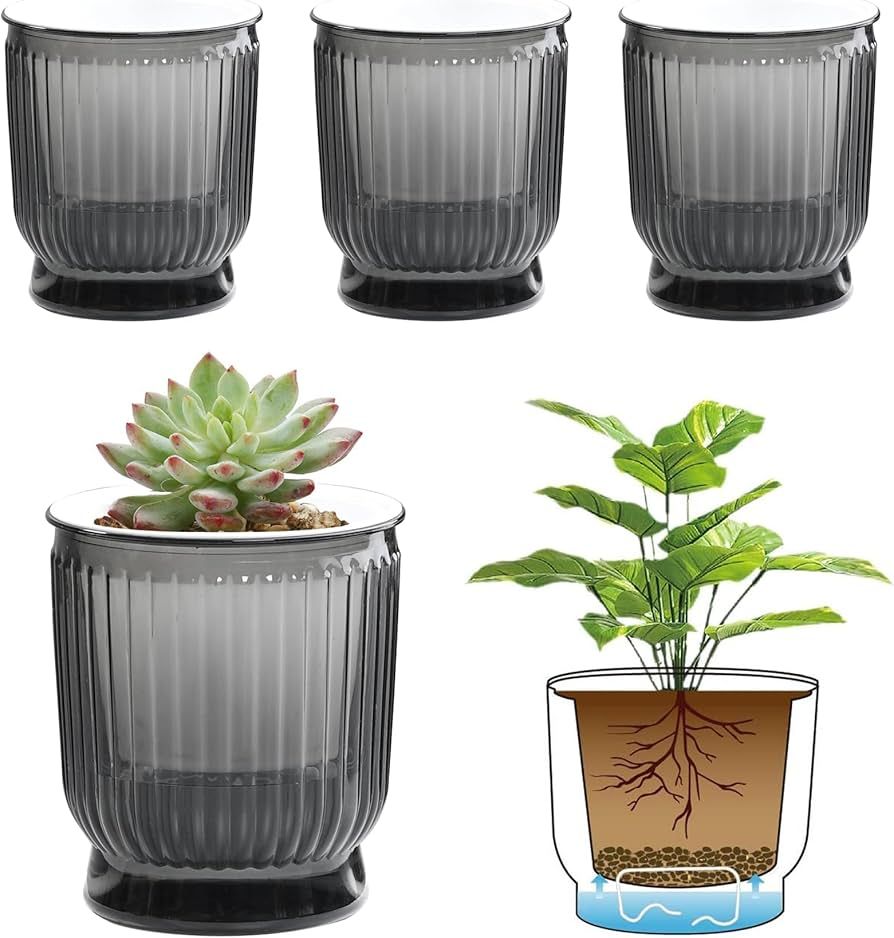 Amazon.com: T4U 4 Inch Self Watering Plant Pot, 4 Pack Self Watering Pots,  Small Self Watering Planter with Reservoir for Indoor Plants, African  Violets (4 Pack 4" Pots, Translucent Gray) : Patio,