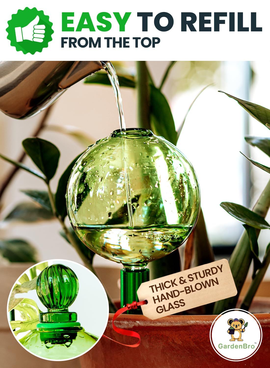 Amazon.com: 3pcs 16 Oz Plant Watering Globes for Indoor Plants with Metal Self Watering Planter Insert - Premium XL Glass Hand-Blown Globes - Automatic Plant Waterer Indoor, Gift Idea for Gardeners [3