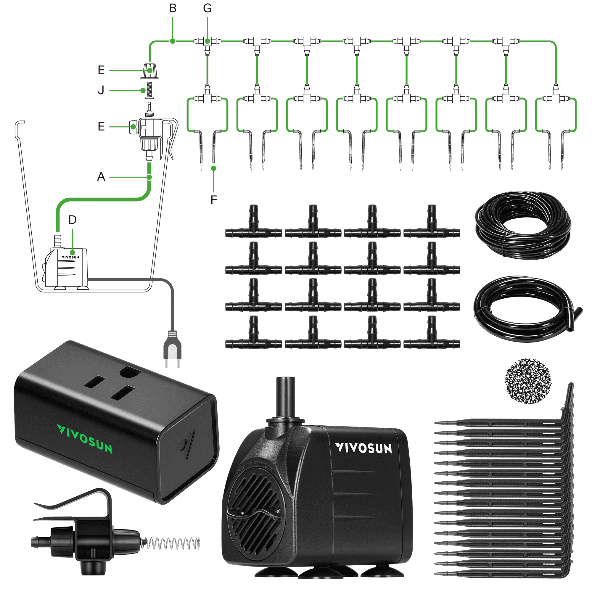 FlexFeed Automatic Drip Irrigation Kit for Indoor & Outdoor Plants, Smart Watering System with 16 Drip Emitters, 4mm Fast Flow, App-Controlled A10 GrowHub, Quiet 15W Pump