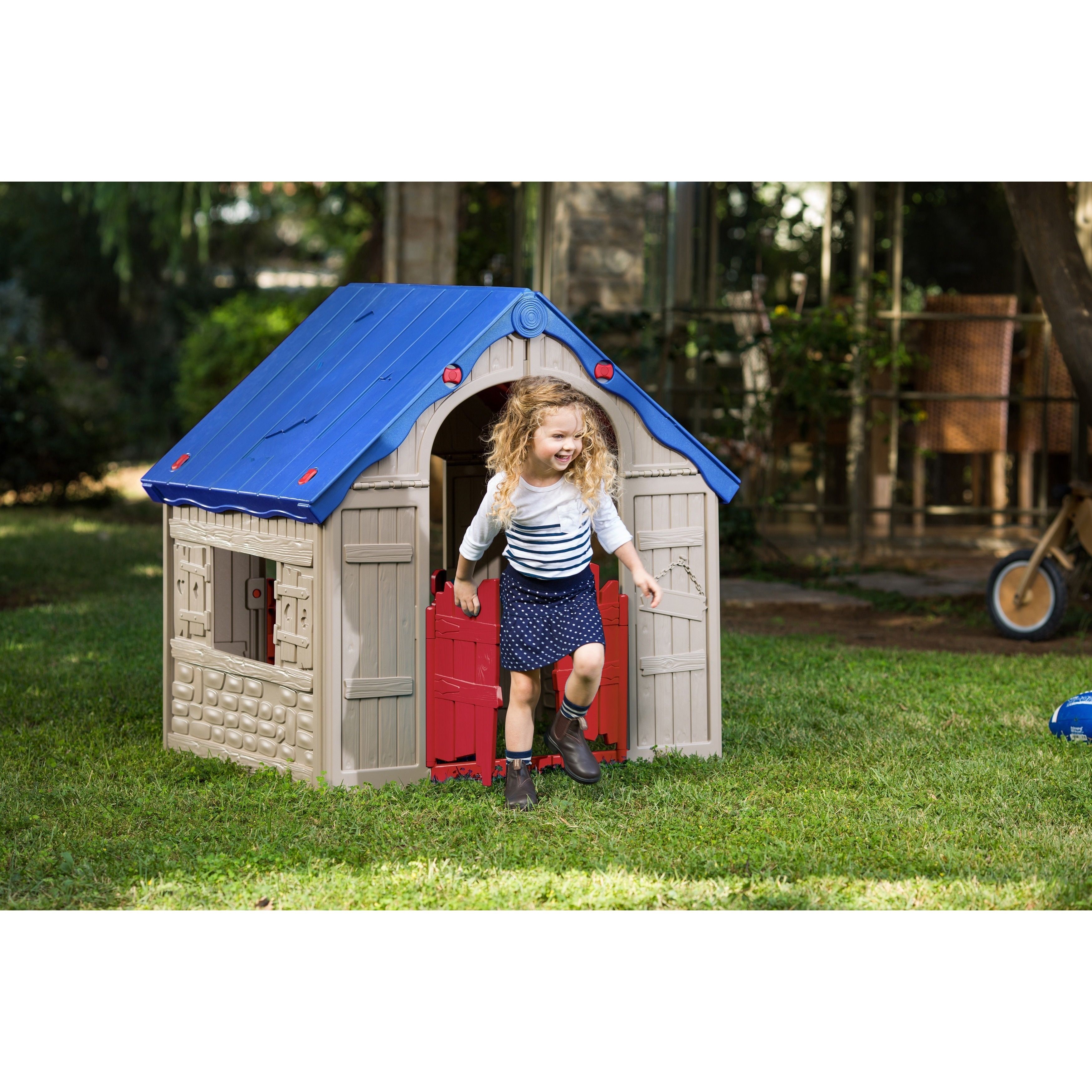 The WonderFold Keter Easy to Fold Children's Folding Playhouse in blue/red (As Is Item)