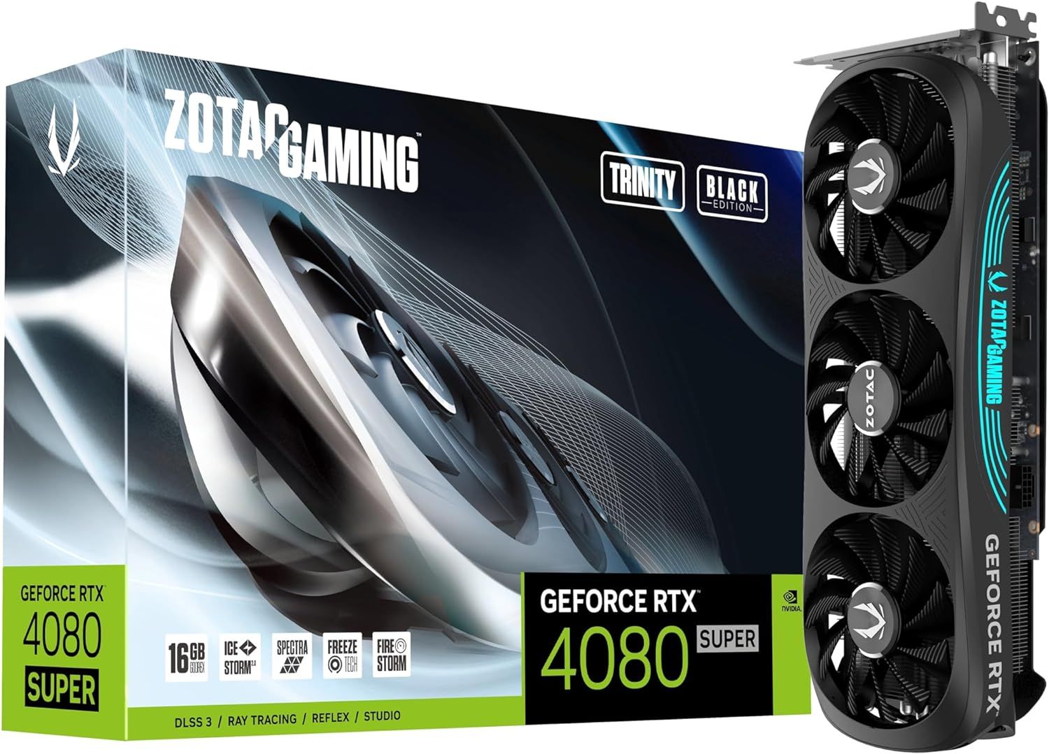 Amazon listing – ZOTAC Gaming GeForce RTX 4080 Super Trinity Black Edition (front view)